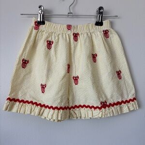 Girls Seersucker Embroidered Lobster Shorts Sz 6/6X Gingham Beach Cotton Summer